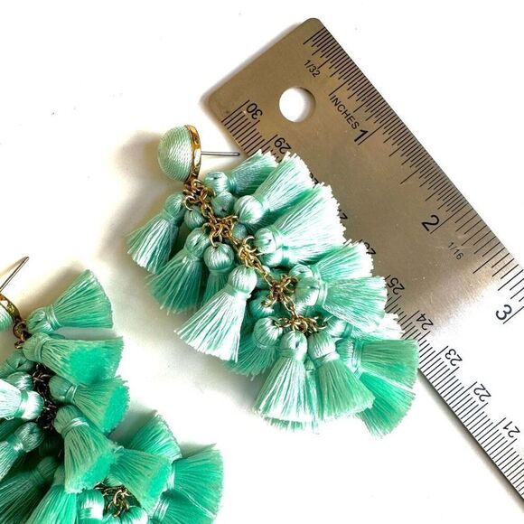 Baublebar blue green  tassel statement earrings - Picture 6 of 8
